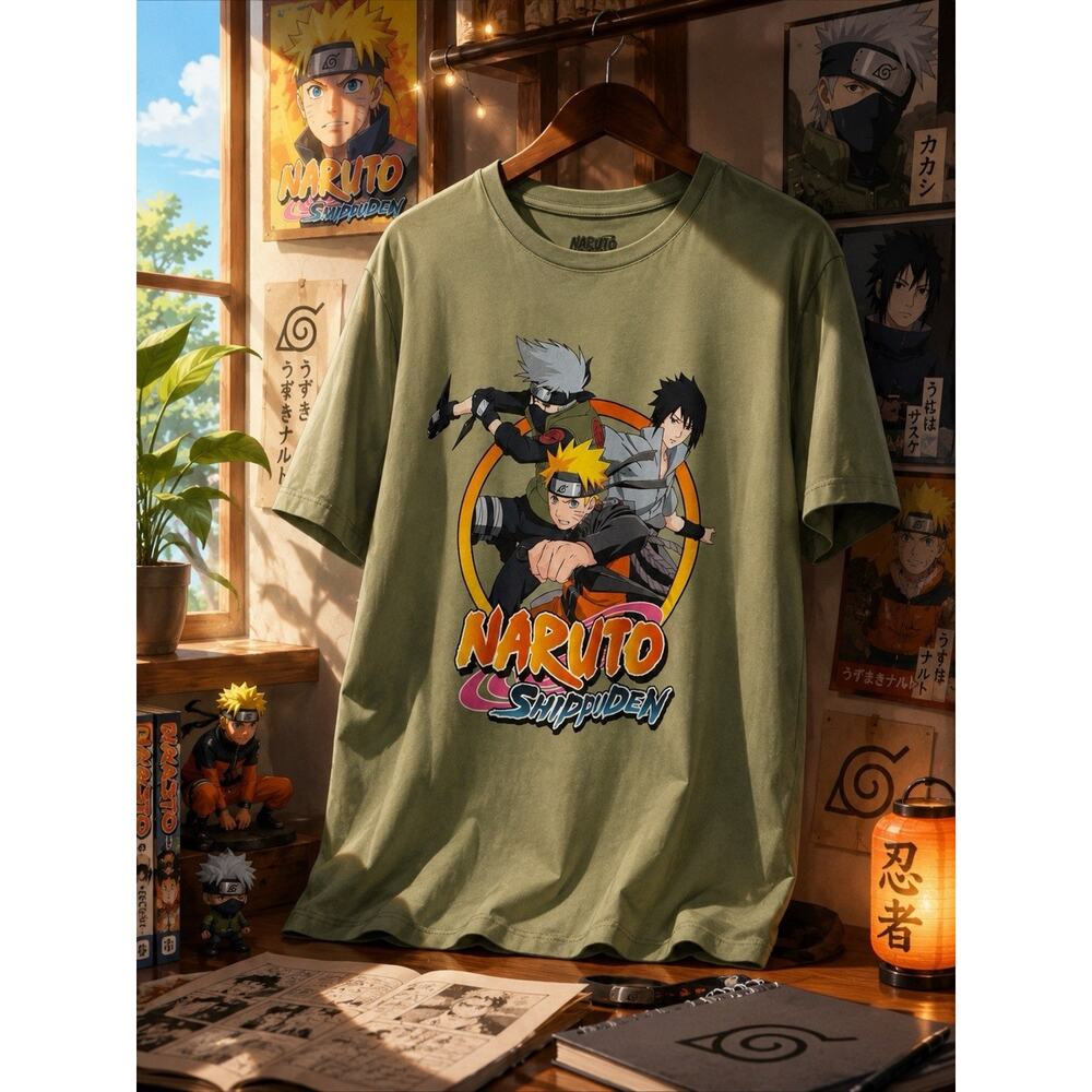 Naruto Shippuden Graphic T Shirt Green Anime Tee Adult Large Unisex EUC